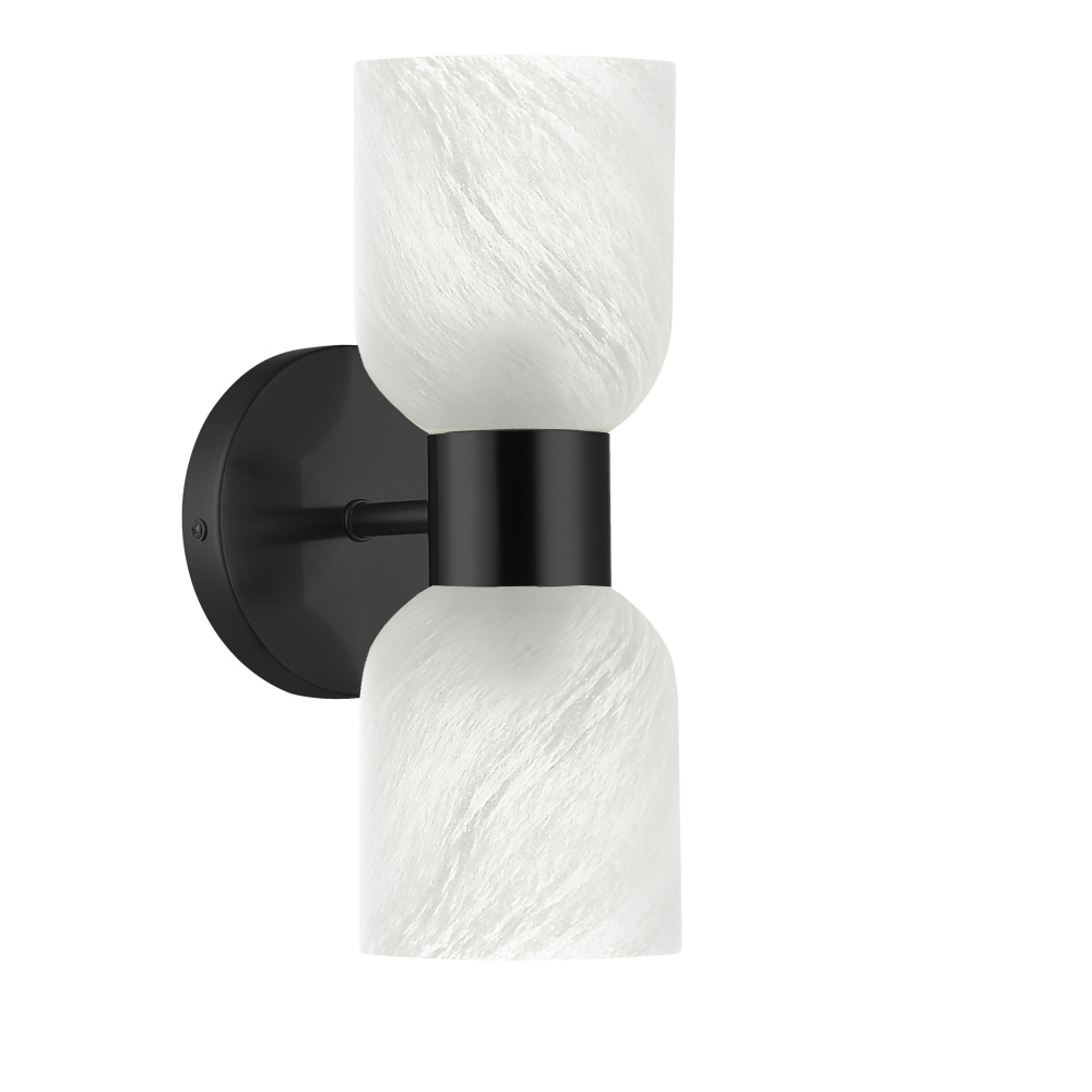 2 Light Wall Sconce, Matte Black w/ Faux Alabaster