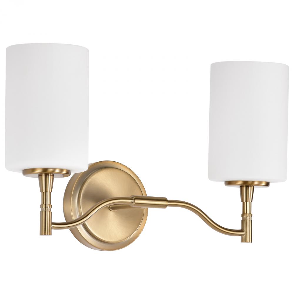 Liam; 2 Light Vanity; Burnished Brass; White Opal Glass