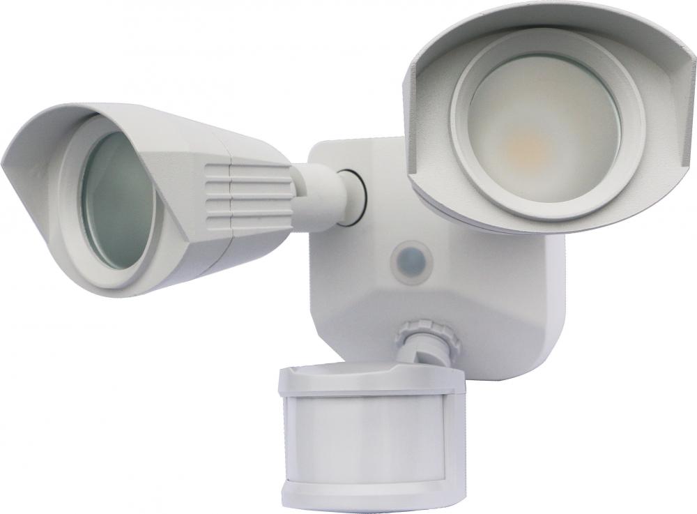 LED Security Light - Dual Head - White Finish - 3000K - with Motion Sensor - 120V